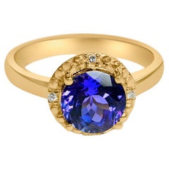 Anello moda con tanzanite taglio rotondo in oro giallo 14 carati (8 mm) Anello promessa regalo per lei