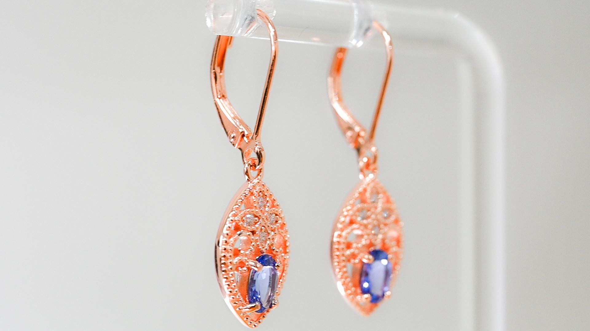 Women's 925 Sterling Silver Natural Tanzanite and Cubic Zirconia Drop & Dangle Earrings For Sale