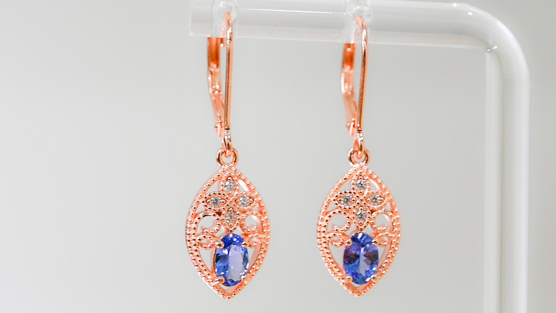 925 Sterling Silver Natural Tanzanite and Cubic Zirconia Drop & Dangle Earrings For Sale 1