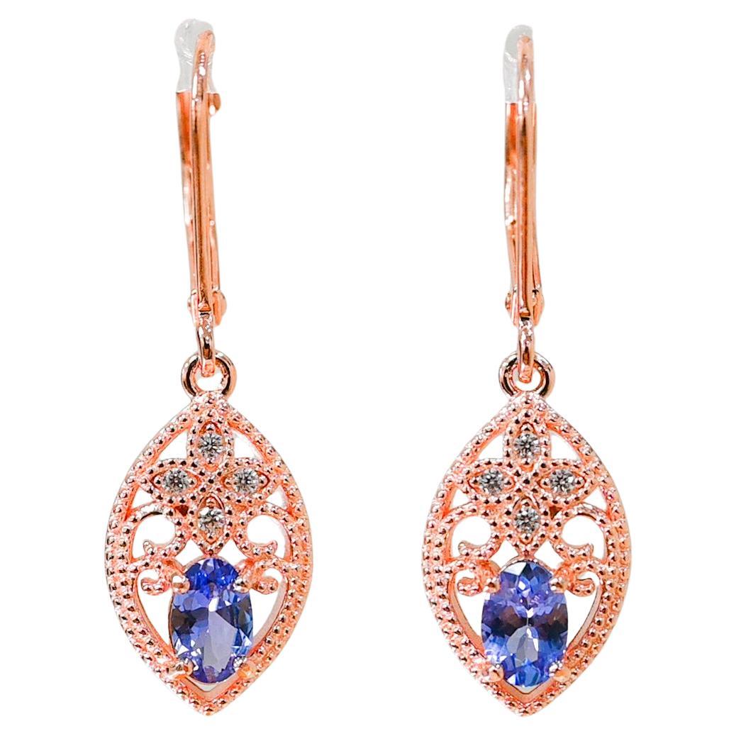 Boucles d'oreilles pendantes et pendantes en argent sterling 925 avec tanzanite naturelle et zirconia cubique