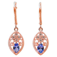 Boucles d'oreilles pendantes et pendantes en argent sterling 925 avec tanzanite naturelle et zirconia cubique