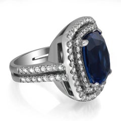Anello da cocktail con tanzanite 17,03 carati e diamante 1,74 carati in oro bianco 18 carati, misura 6,5