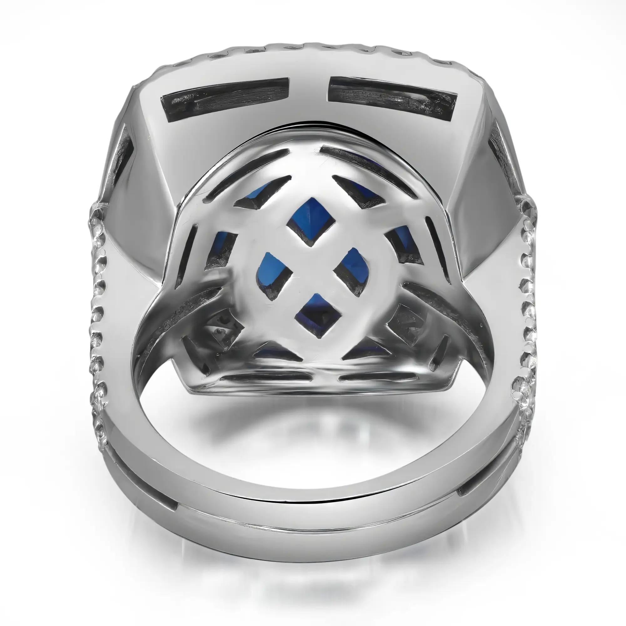 Modern Tanzanite 17.03Ctw And Diamond 1.74Ctw Cocktail Ring 18K White Gold Size 6.5 For Sale