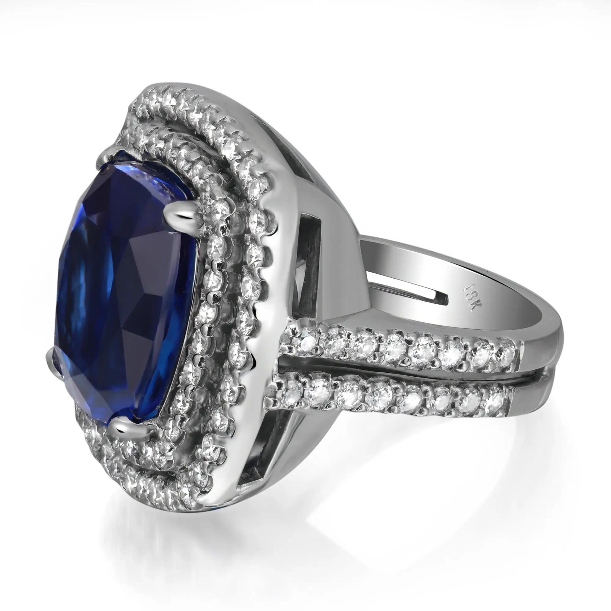 Cushion Cut Tanzanite 17.03Ctw And Diamond 1.74Ctw Cocktail Ring 18K White Gold Size 6.5 For Sale