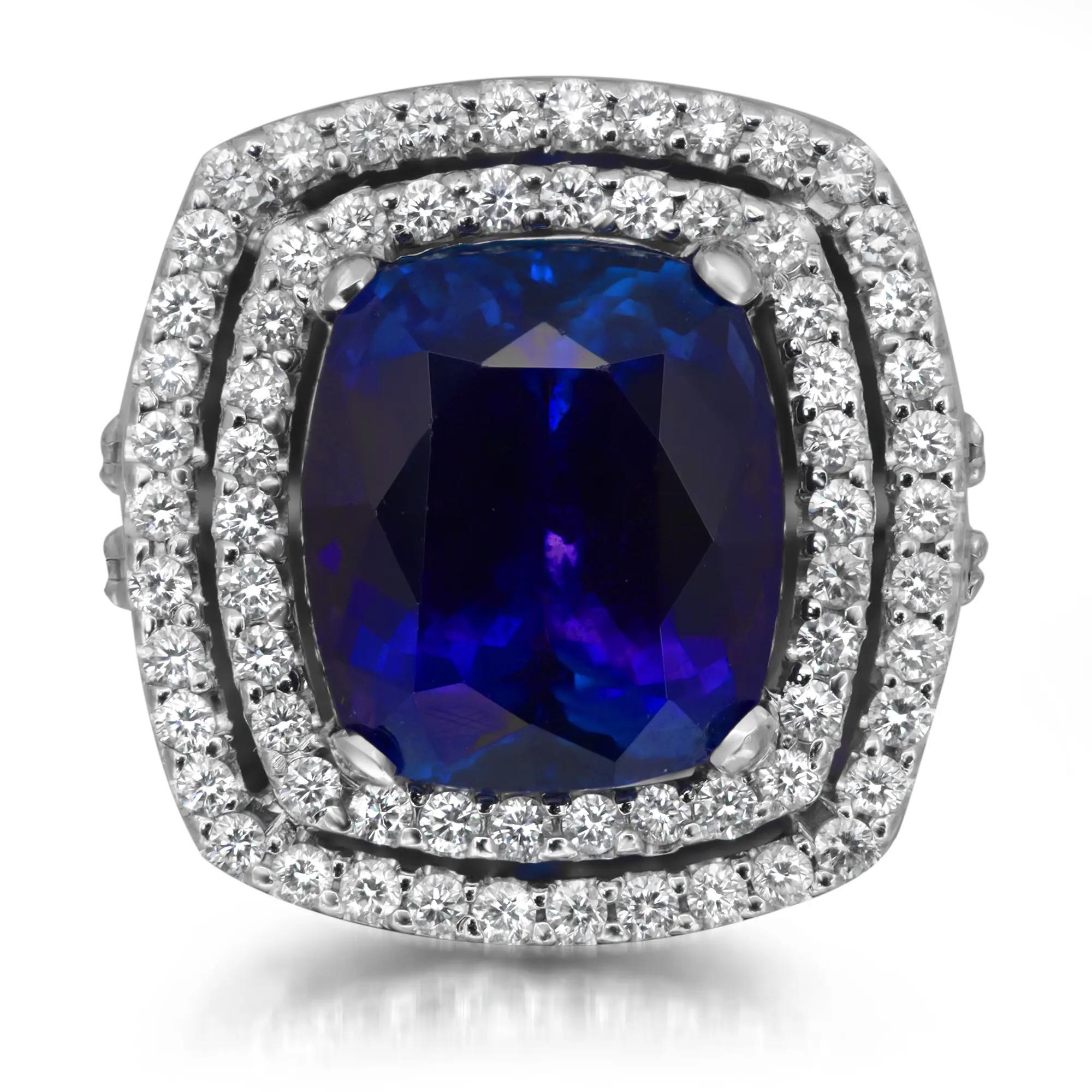 Tanzanite 17.03Ctw And Diamond 1.74Ctw Cocktail Ring 18K White Gold Size 6.5