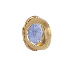 Tanzanite Carved   Hand Made 18 k Gold Ring