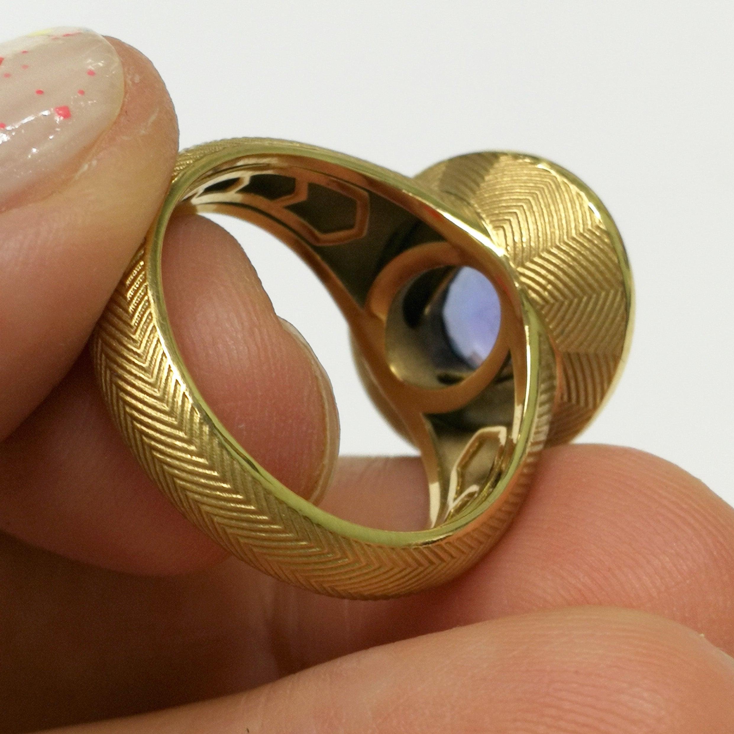 Tanzanite 1.85 Carat Diamonds Enamel 18 Karat Yellow Gold Tweed Ring 6