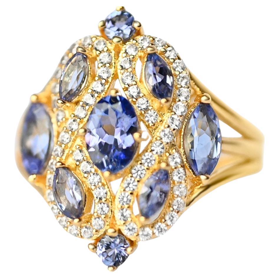 Tanzanite 18k Gold Yellow  18 K 1MMROSE METAL PLATED  Women's Rings 1.98 cts For Sale