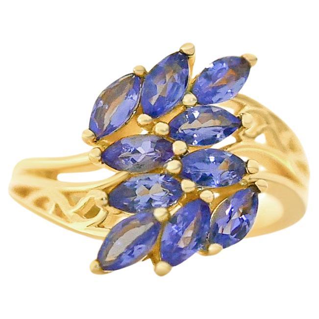 Marquise Cut Tanzanite Fashion Ring In 925 Silver Gold Plated(5x2.5) Bridal Gift
