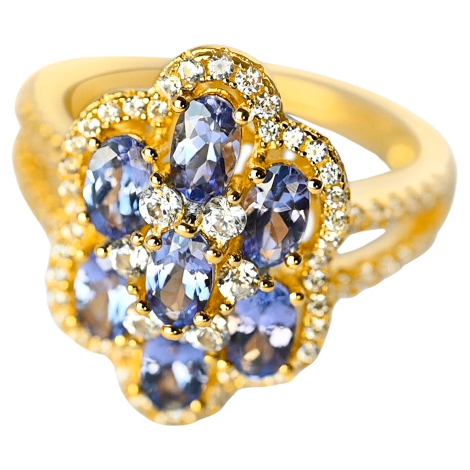 Tanzanite 18k Gold Yellow  18 K 1MMROSE METAL PLATED  Women's Rings 4.82cts For Sale