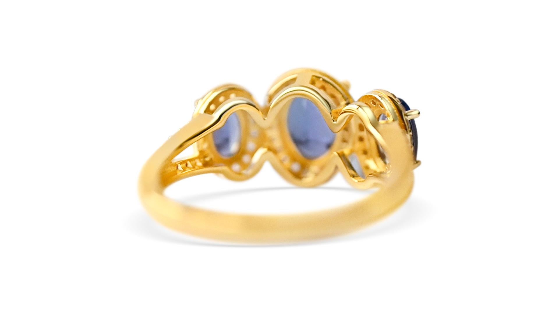 Oval Cut 18k Gold Plated Women's Ring Natural Tanzanite December Birthstone 3 Stone Ring For Sale