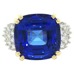 Tanzanite 19.47ct & Diamond Cocktail Ring 18K Yellow Gold/Platinum