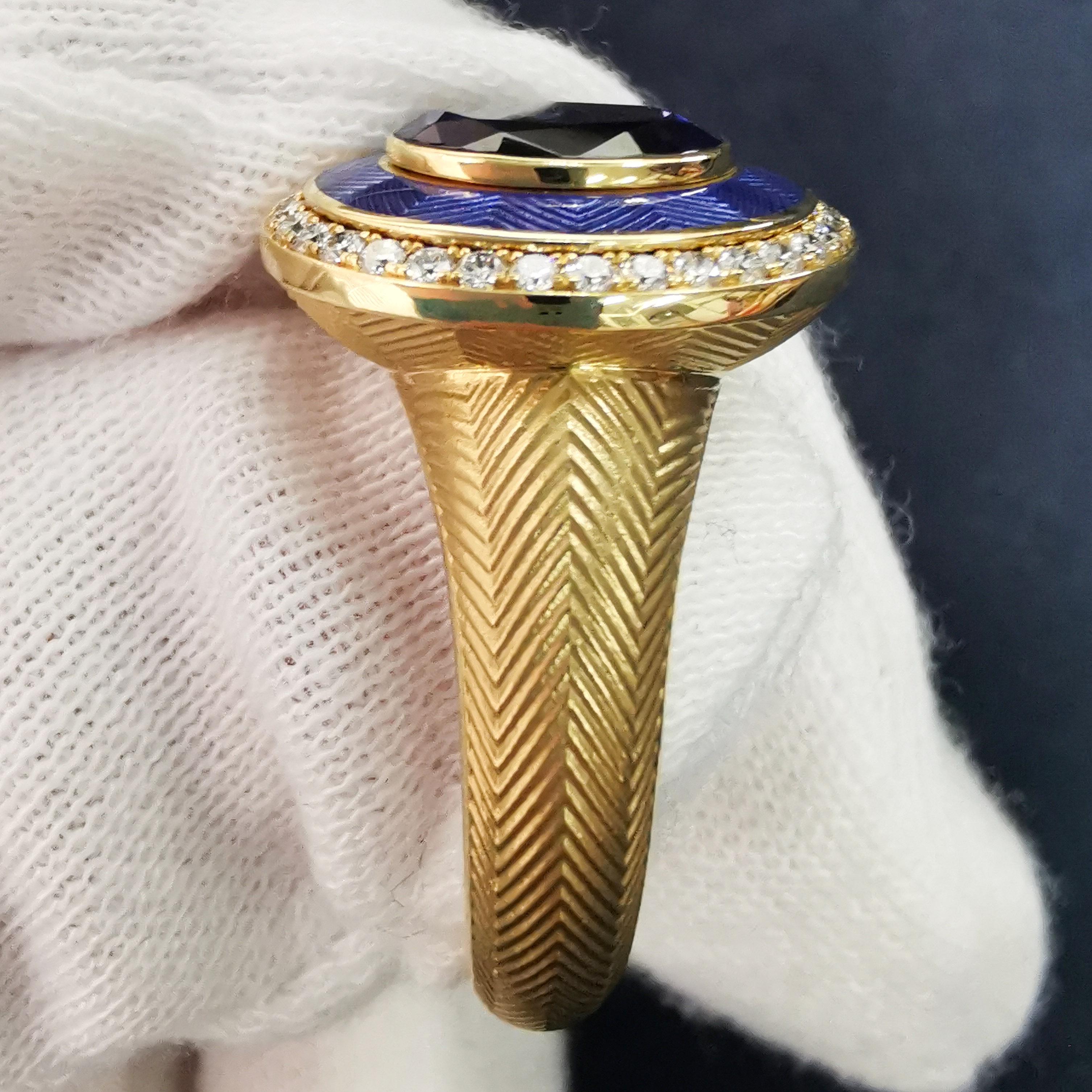 Tanzanite 2.22 Carat Diamonds 18 Karat Yellow Gold Tweed Ring In New Condition For Sale In Bangkok, TH
