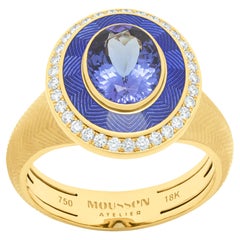 Bague en or jaune 18 carats et tweed avec tanzanite de 2,22 carats et diamants