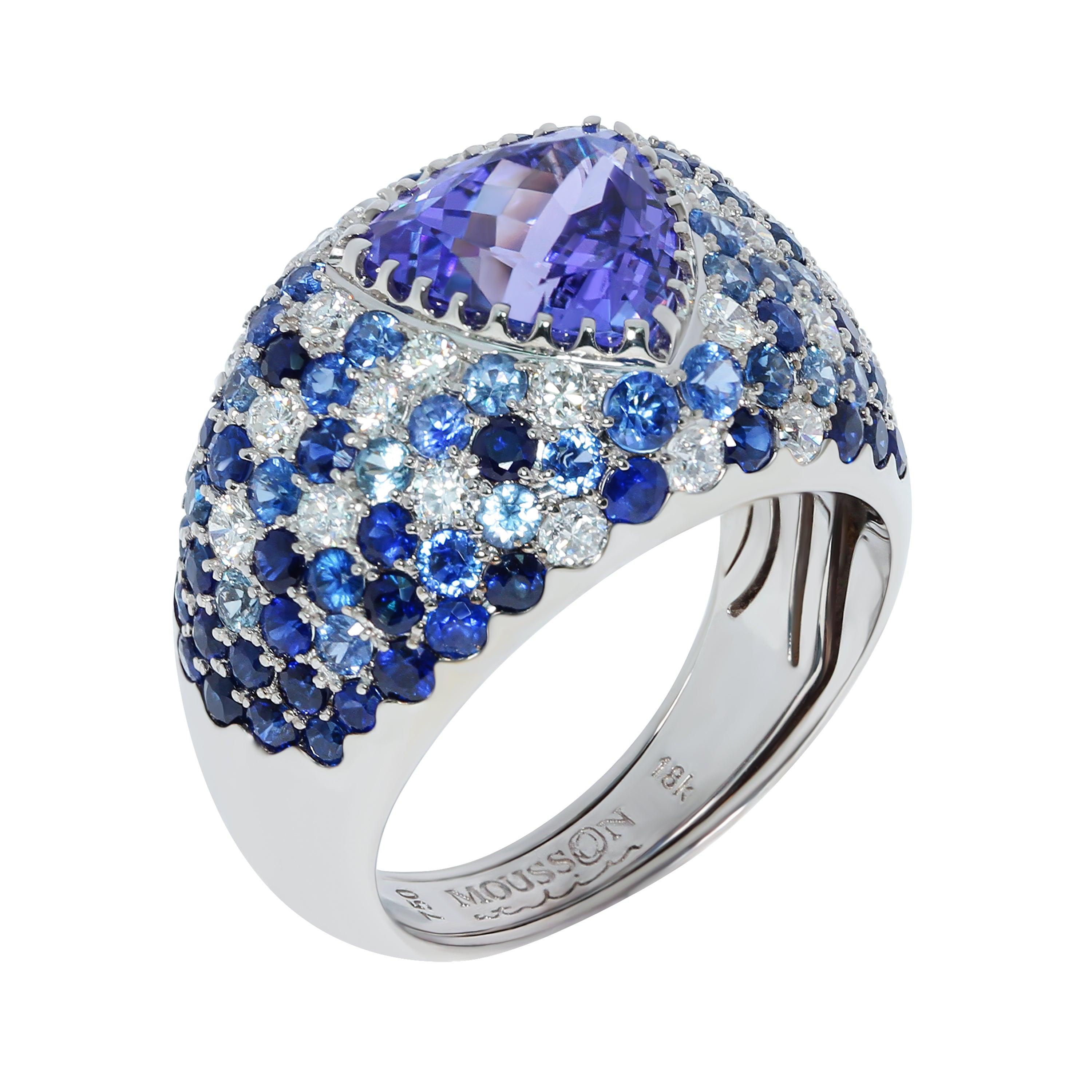 For Sale:  Tanzanite 2.80 Carat Diamonds Blue Sapphires White 18 Karat Gold Riviera Ring 2