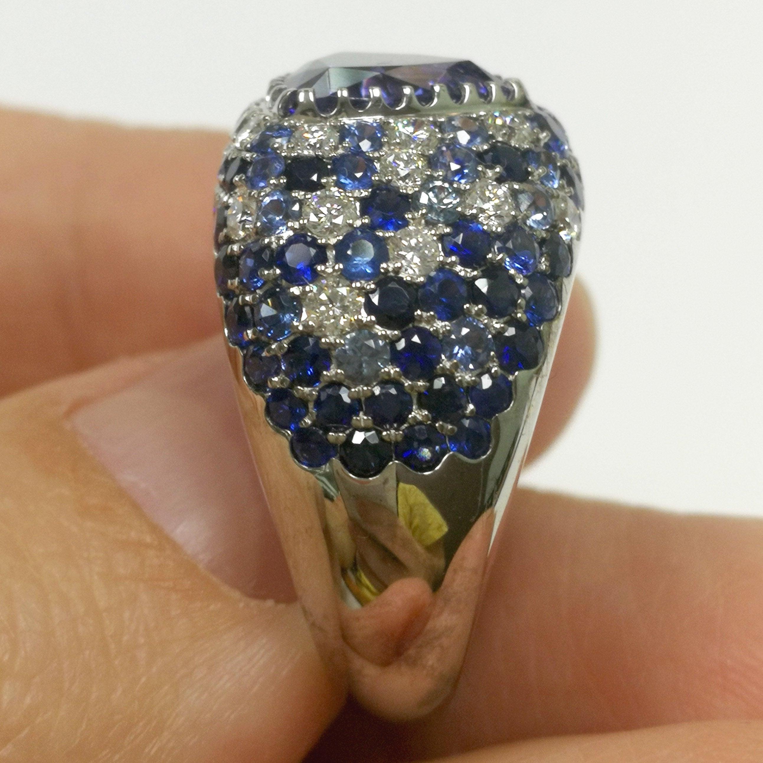 For Sale:  Tanzanite 2.80 Carat Diamonds Blue Sapphires White 18 Karat Gold Riviera Ring 6