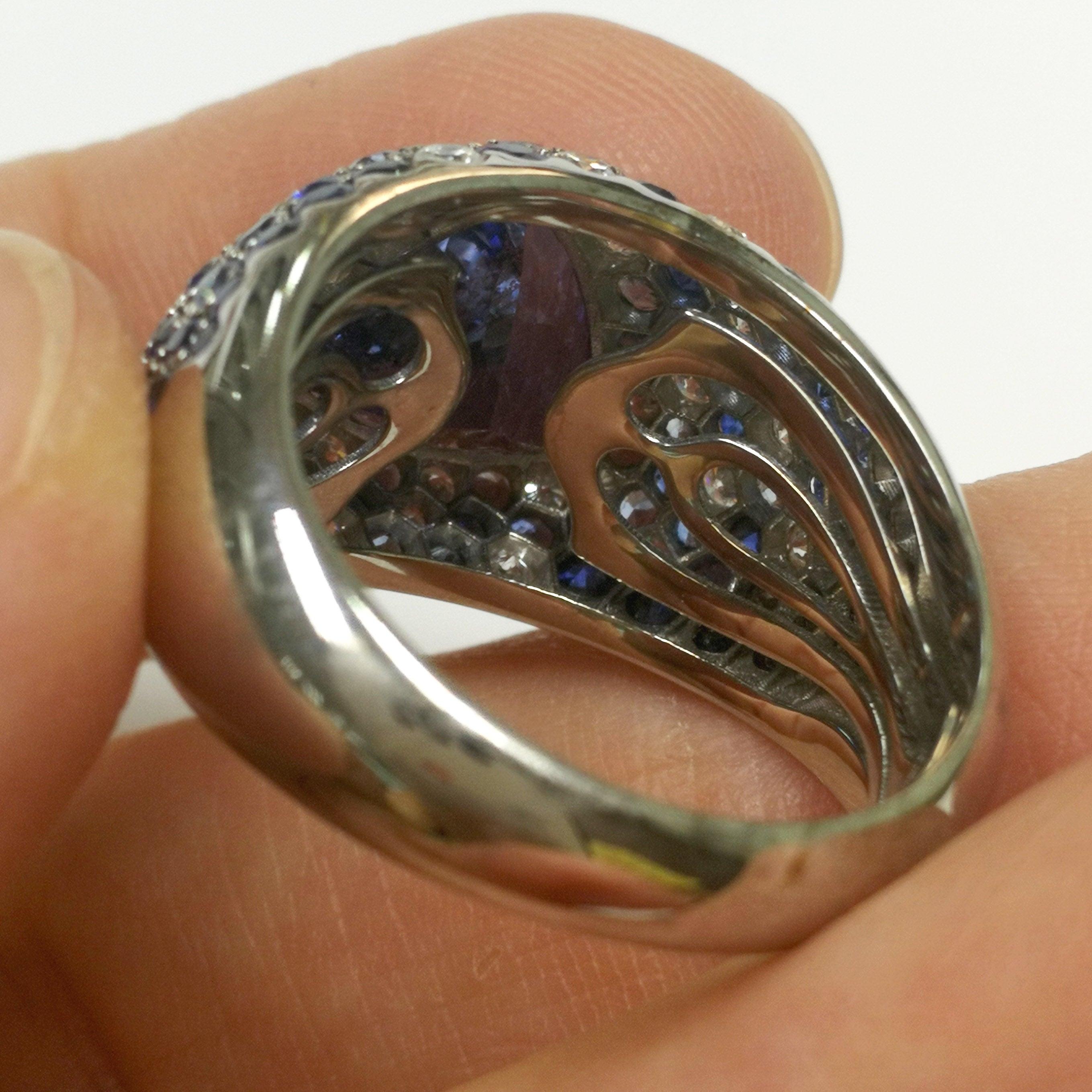 Tanzanite 2.80 Carat Diamonds Blue Sapphires White 18 Karat Gold Riviera Ring 7