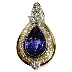 Tanzanite 3.5 Carat Pear Cut Diamond 18k Yellow and White Gold Pendant