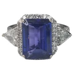 Tanzanite 3.53cts. 18k White Gold Diamond Halo W/ Trillions and Round Diamonds