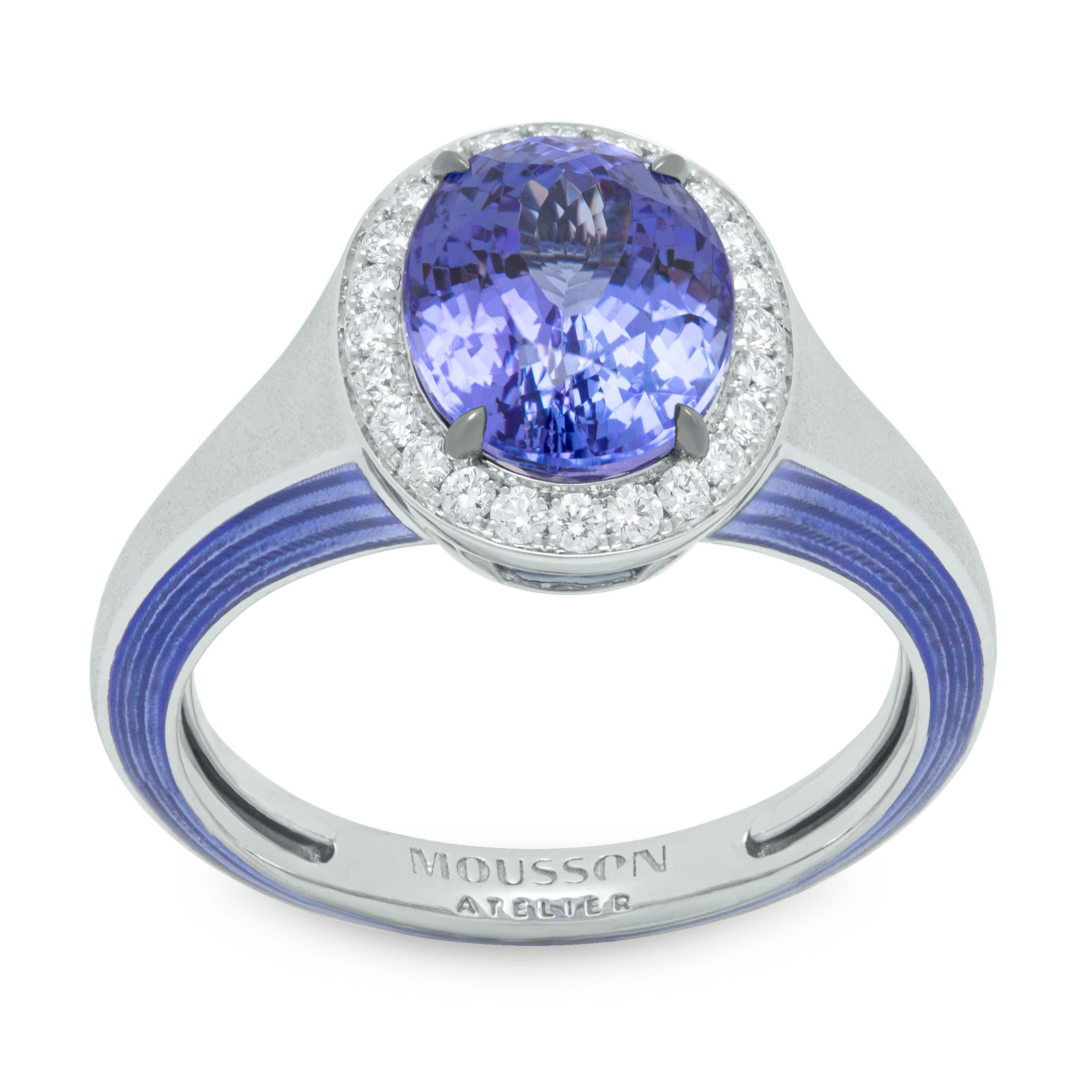 Tanzanite 3.68 Carat Diamonds 18 Karat White Gold Enamel New Classic Ring

Check out this regal Ring, lovingly crafted from 18K White Gold, studded with Tanzanite of 3.68 Carats, 24 Diamonds, and topped with some funky Enamel - a look so luxe,