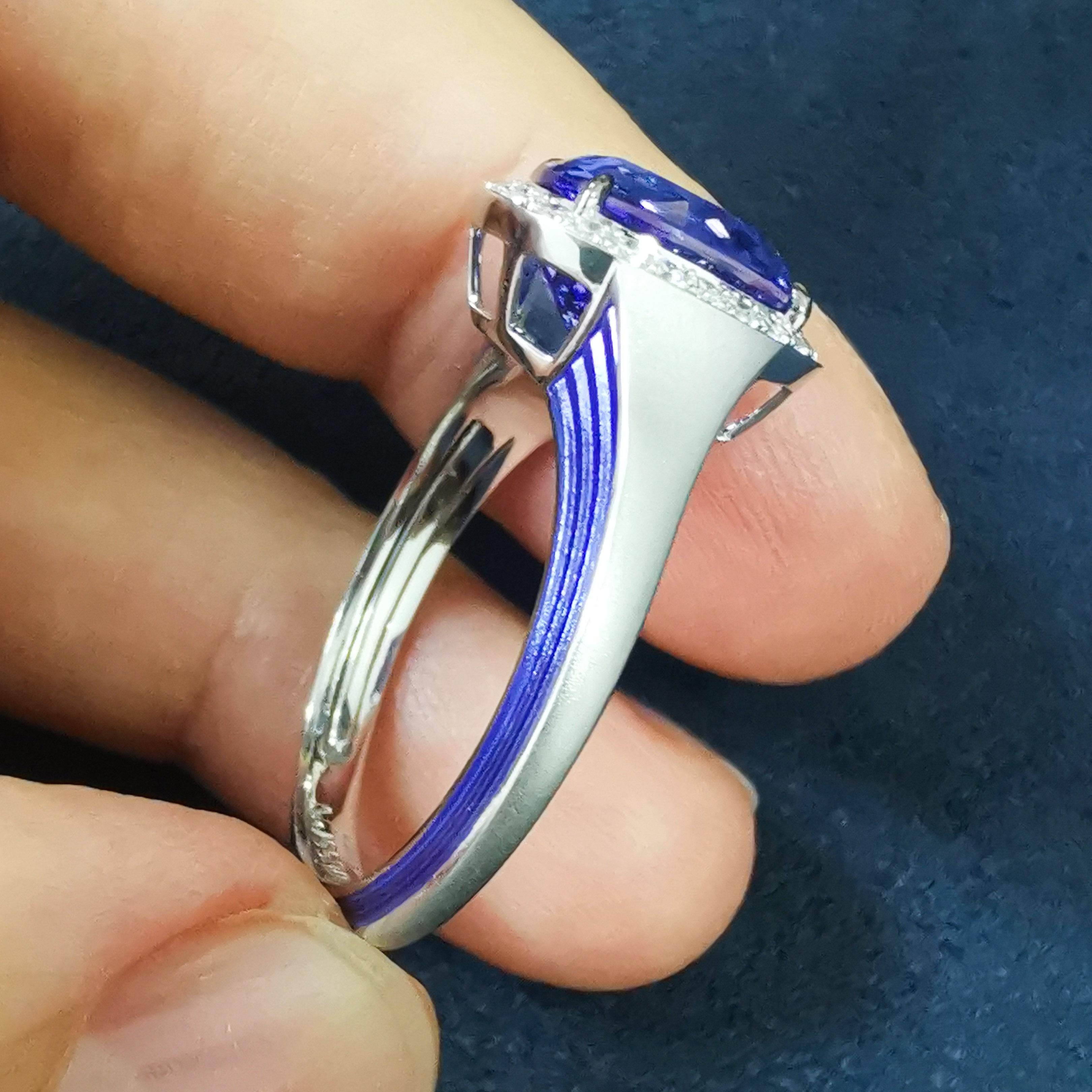 Tanzanite 3.68 Carat Diamonds 18 Karat White Gold Enamel New Classic Ring 2