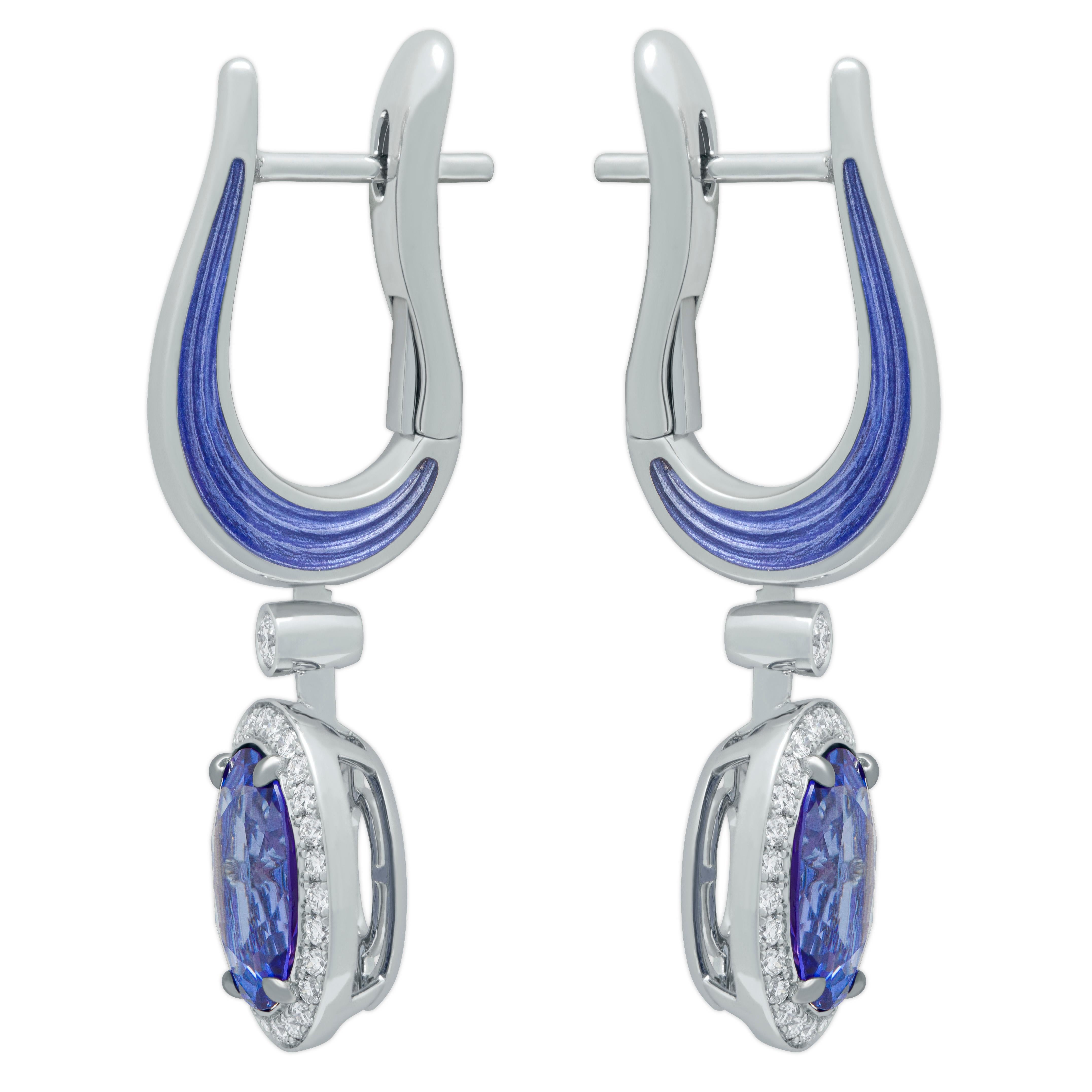 Tanzanite 3.83 Carat Diamonds Enamel 18 Karat White Gold New Classic Earrings

Elegantly styled, our newest Earrings feature 18 Karat White Gold, two Tanzanites of 3.83 Carat, 54 captivating Diamonds, and a luxe enamel finish that together create a