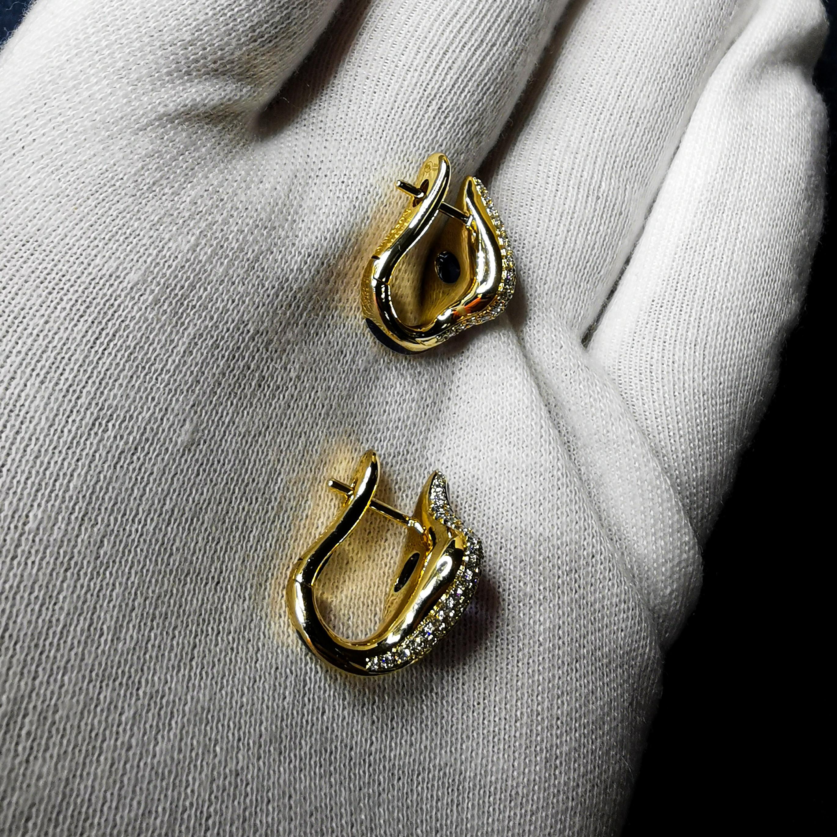 Women's Tanzanite 3.89 Carat Diamonds Enamel 18 Karat Yellow Gold Earrings For Sale