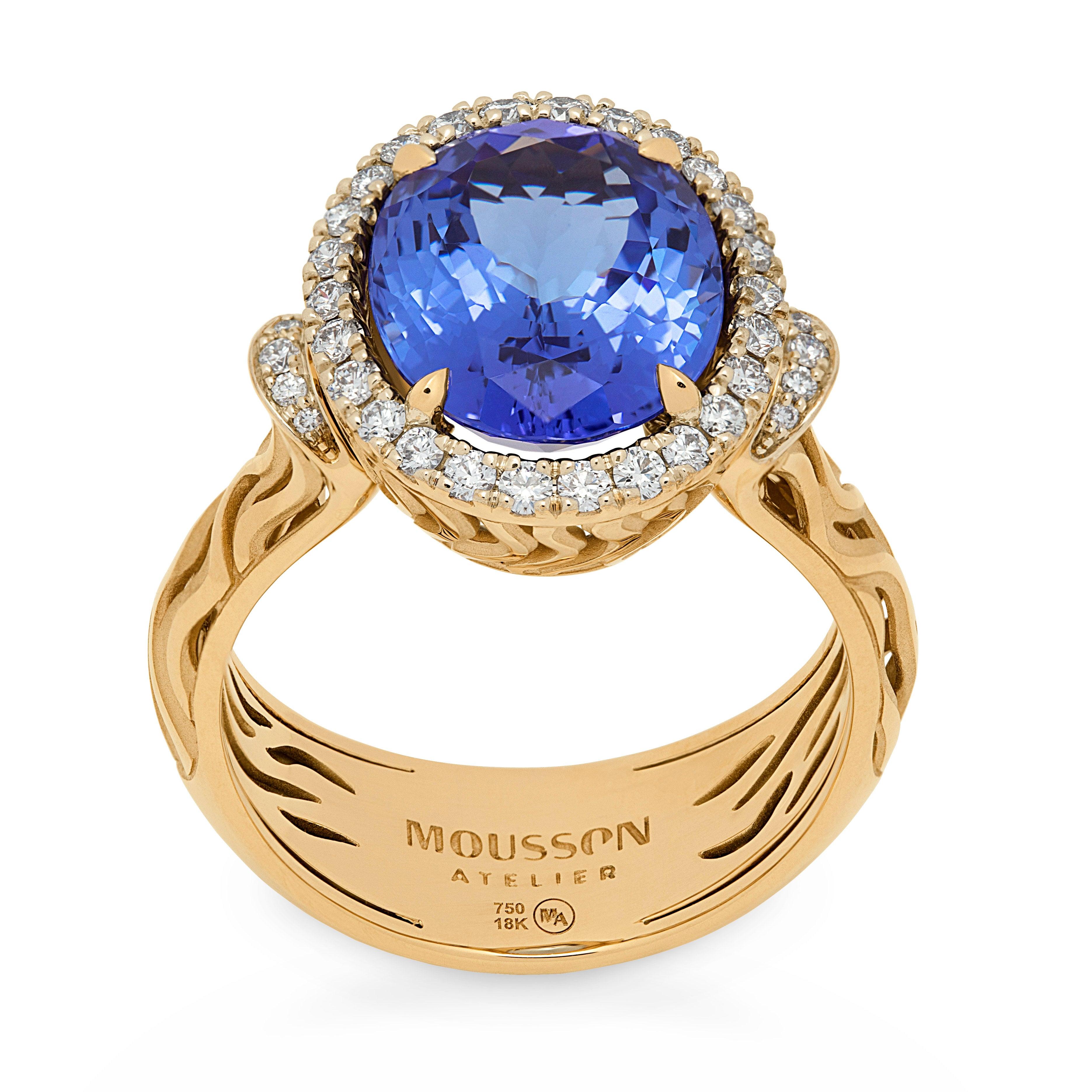 En vente :  Bague en or jaune 18 carats avec tanzanite de 4,95 carats et diamants 2