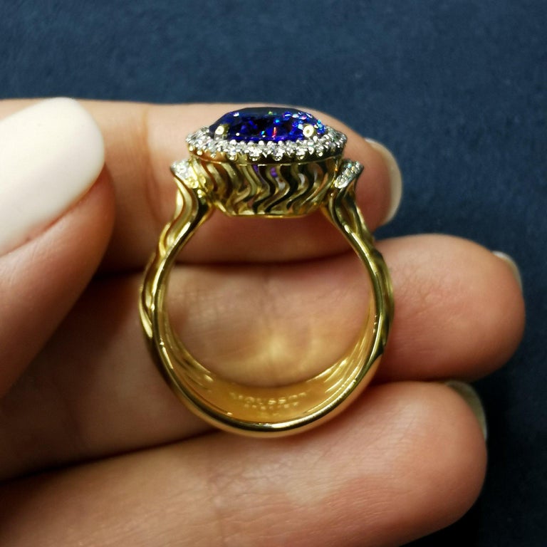For Sale:  Tanzanite 4.95 Carat Diamonds 18 Karat Yellow Gold Ring 6