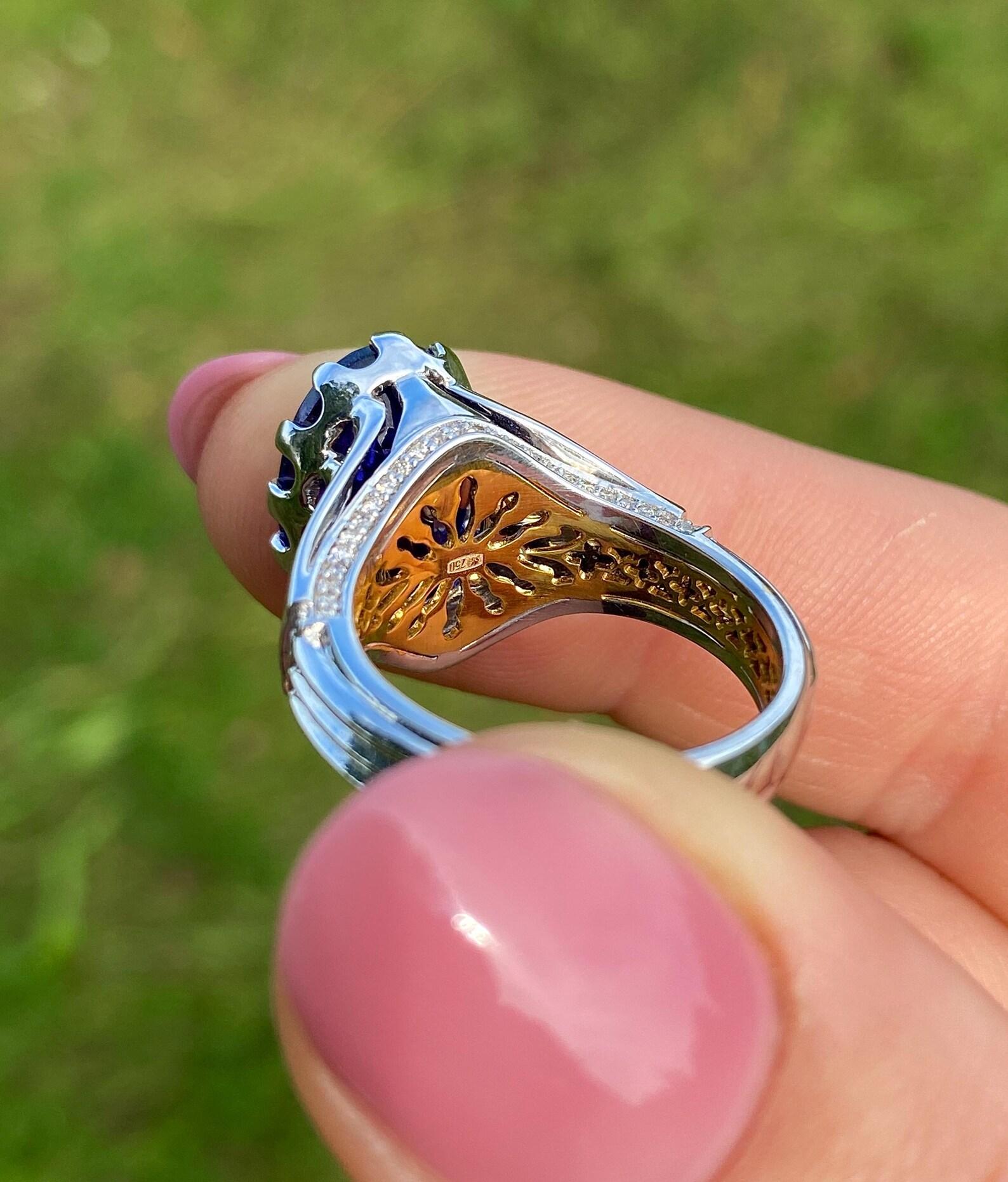 Tansanit 7.37Ct und Diamanten Edelstein Ring, massiv 18 Kt, Weiß- und Gelbgold im Angebot 4