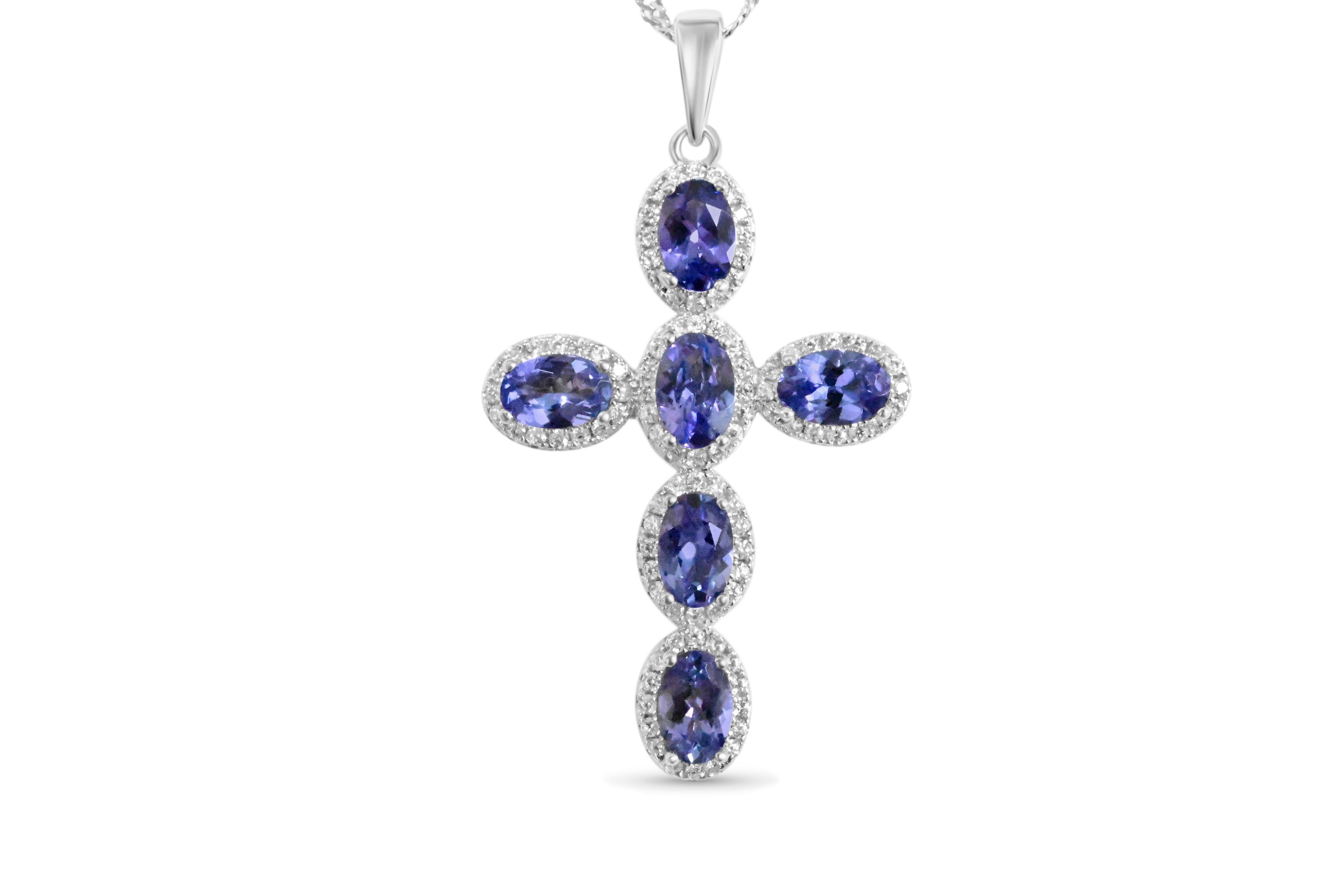 Tanzanite 925 Rhodium  Metal Platted Women's Pendant 2.70cts
Primary Stone: Tanzanite
Stone Shape: 6 x 4mm Oval
Stone Weight :2.70cts
No of Stone: 6 pieces

Secondary Stone: White CZ
No of Stone: 96 pieces