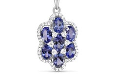 Natural Blue Tanzanite Halo Pendant Necklace 925 Silver Gift For Wife (3.36 cts)