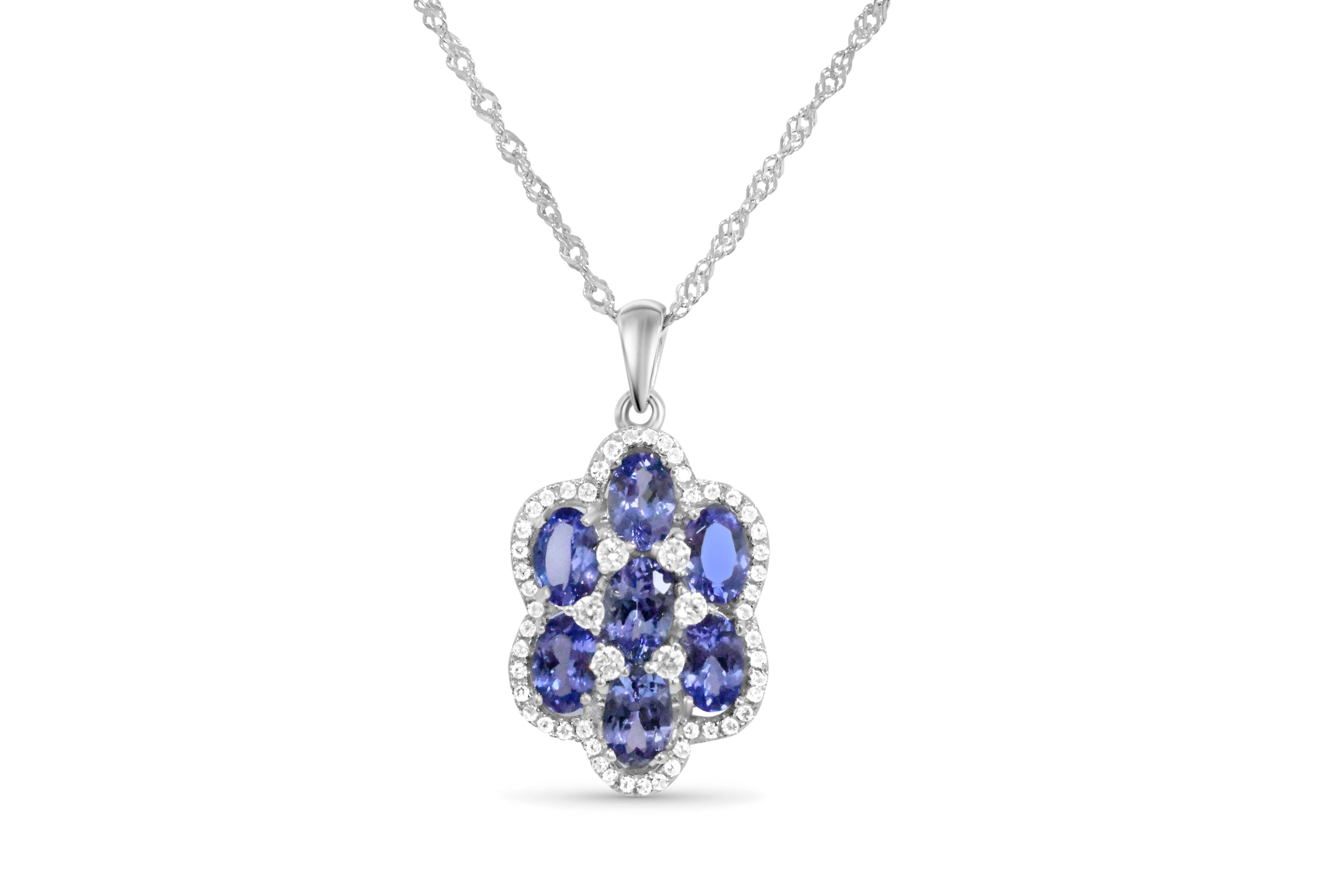 Oval Cut Tanzanite 925 Rhodium  Metal Platted Women's Pendant 3.36cts For Sale