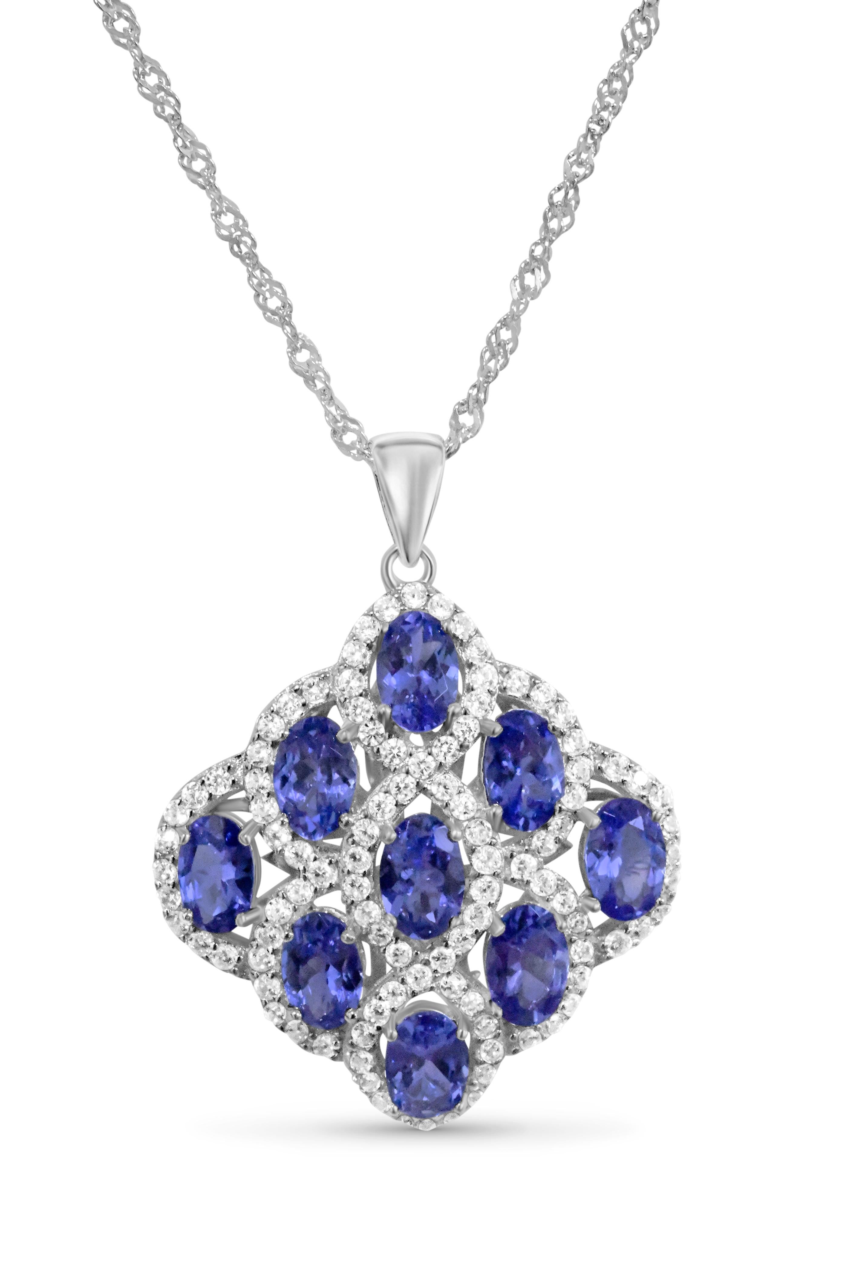 Oval Cut Tanzanite 925 Rhodium  Metal Platted Women's Pendant 4.06cts For Sale