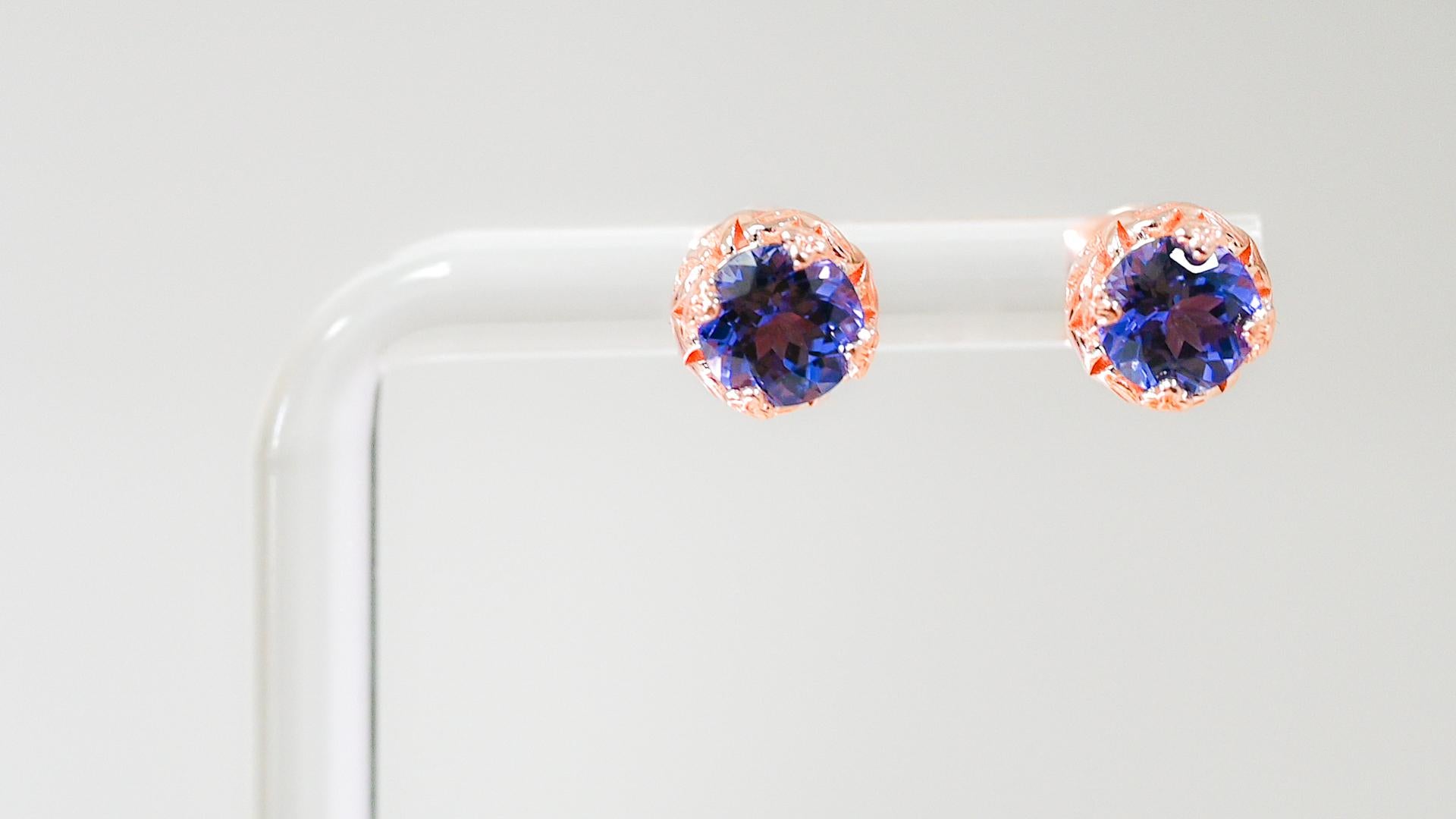 Art Deco 1.72 Cts Tanzanite Rose Gold Studs Earrings 925 Sterling Silver Solid Earrings  For Sale