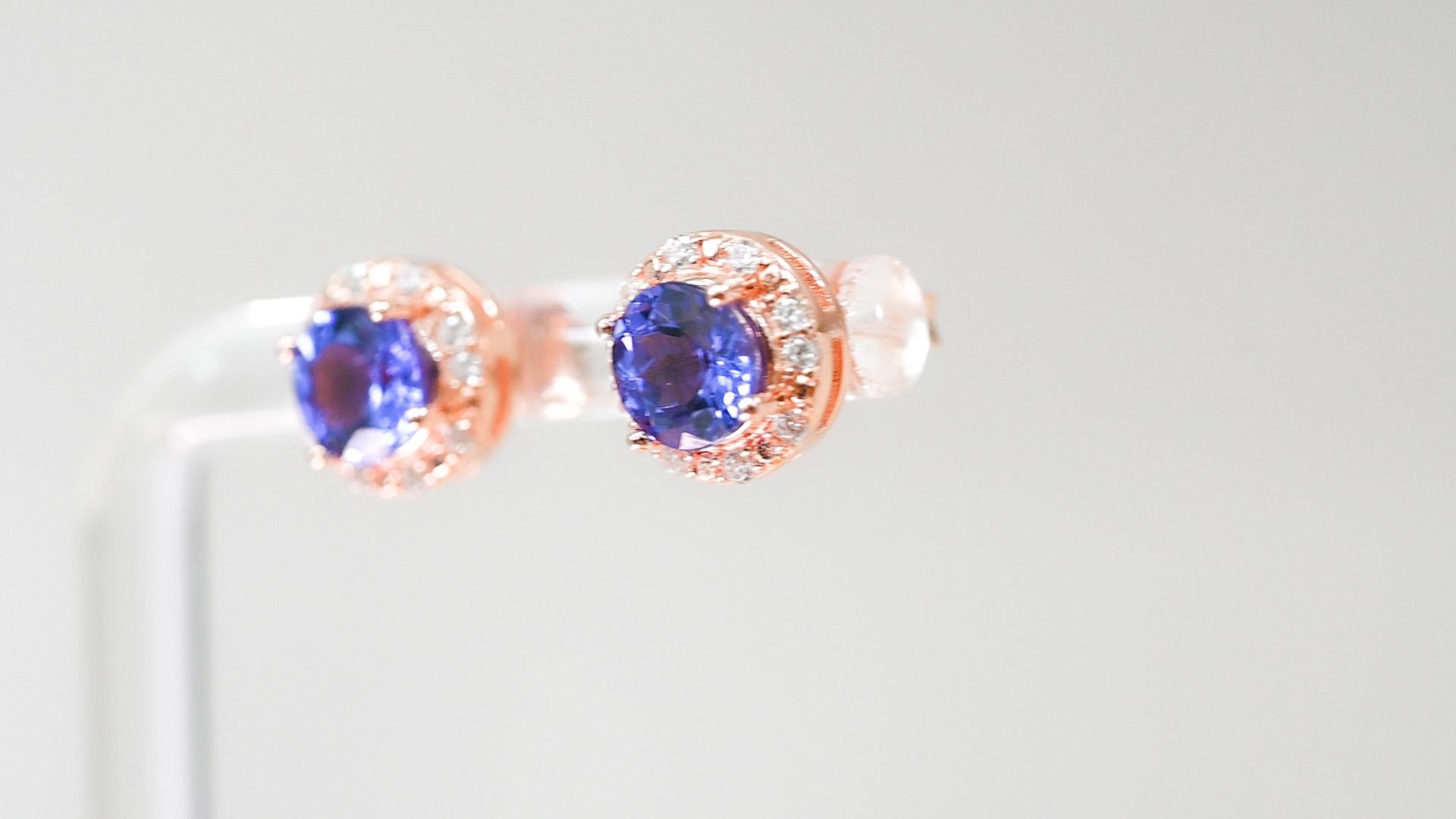 1.72 Ct Tanzanite 925 Sterling Silver 18K Rose Gold Plated Stud Earrings Women  In New Condition For Sale In New York, NY