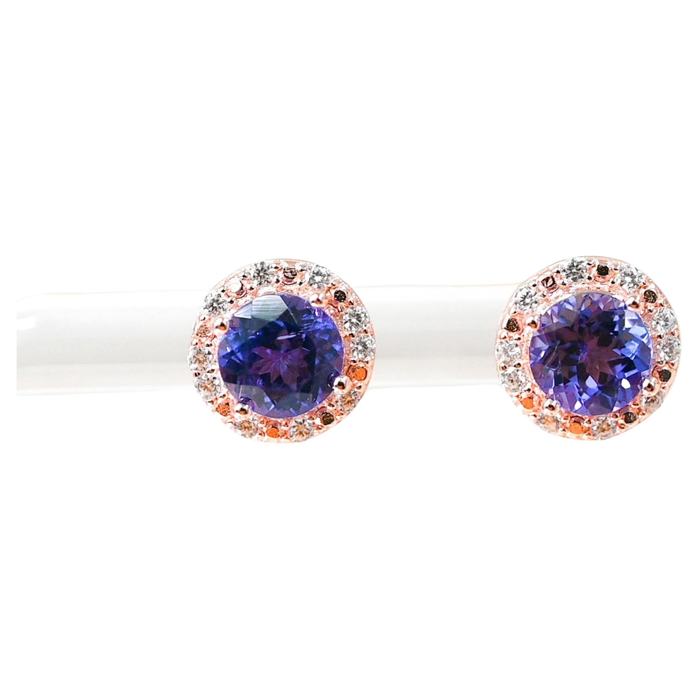 1.72 Ct Tanzanite 925 Sterling Silver 18K Rose Gold Plated Stud Earrings Women  For Sale