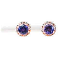 Clous d'oreilles en argent sterling 925 et plaqué or rose 18 carats avec tanzanite 1,72 carat pour femmes 