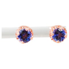 1.72 Cts Tanzanite Rose Gold Studs Earrings 925 Sterling Silver Solid Earrings 