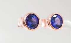 1.93 Ctw Tanzanite 925 Sliver 18k 1MM Rose Platted  Studs Women's Earrings