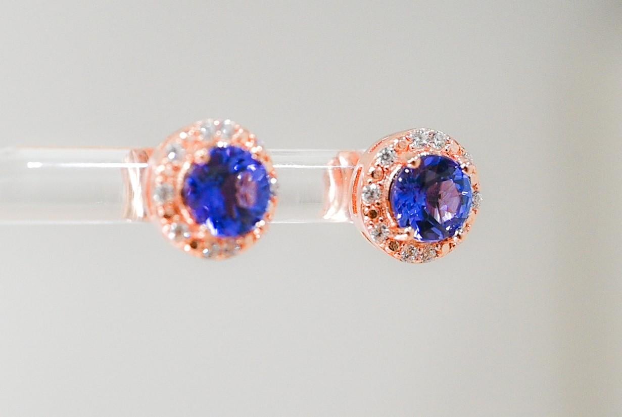 Art Deco 1.69 Ctw Natural Tanzanite Silver Studs Earrings 18K Rose Gold Plated Jewelry  For Sale