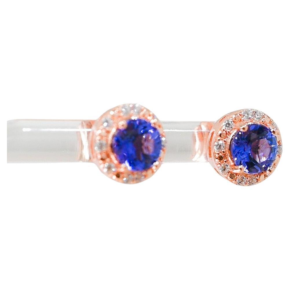1.69 Ctw Natural Tanzanite Silver Studs Earrings 18K Rose Gold Plated Jewelry 