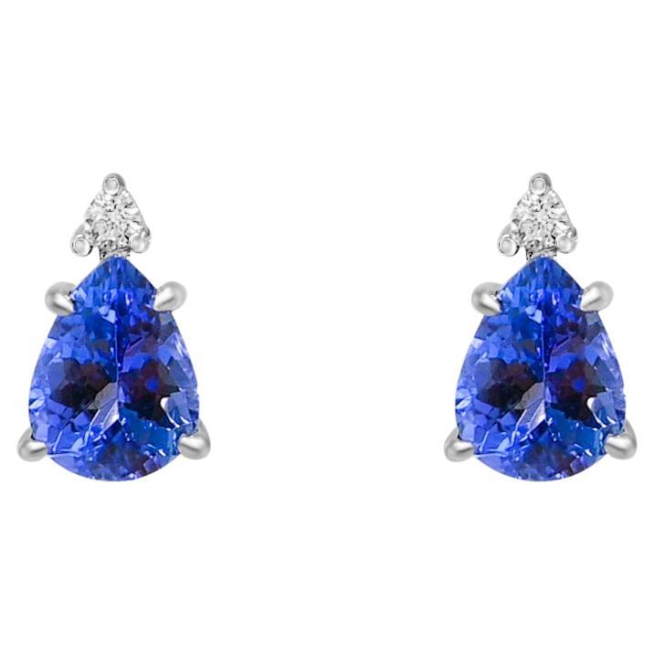 2.00 Ctw Tanzanite Studs Earring White Rhodium 925 Sterling Silver Bridal Studs  For Sale