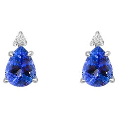 2.00 Ctw Tanzanite Studs Earring White Rhodium 925 Sterling Silver Bridal Studs 