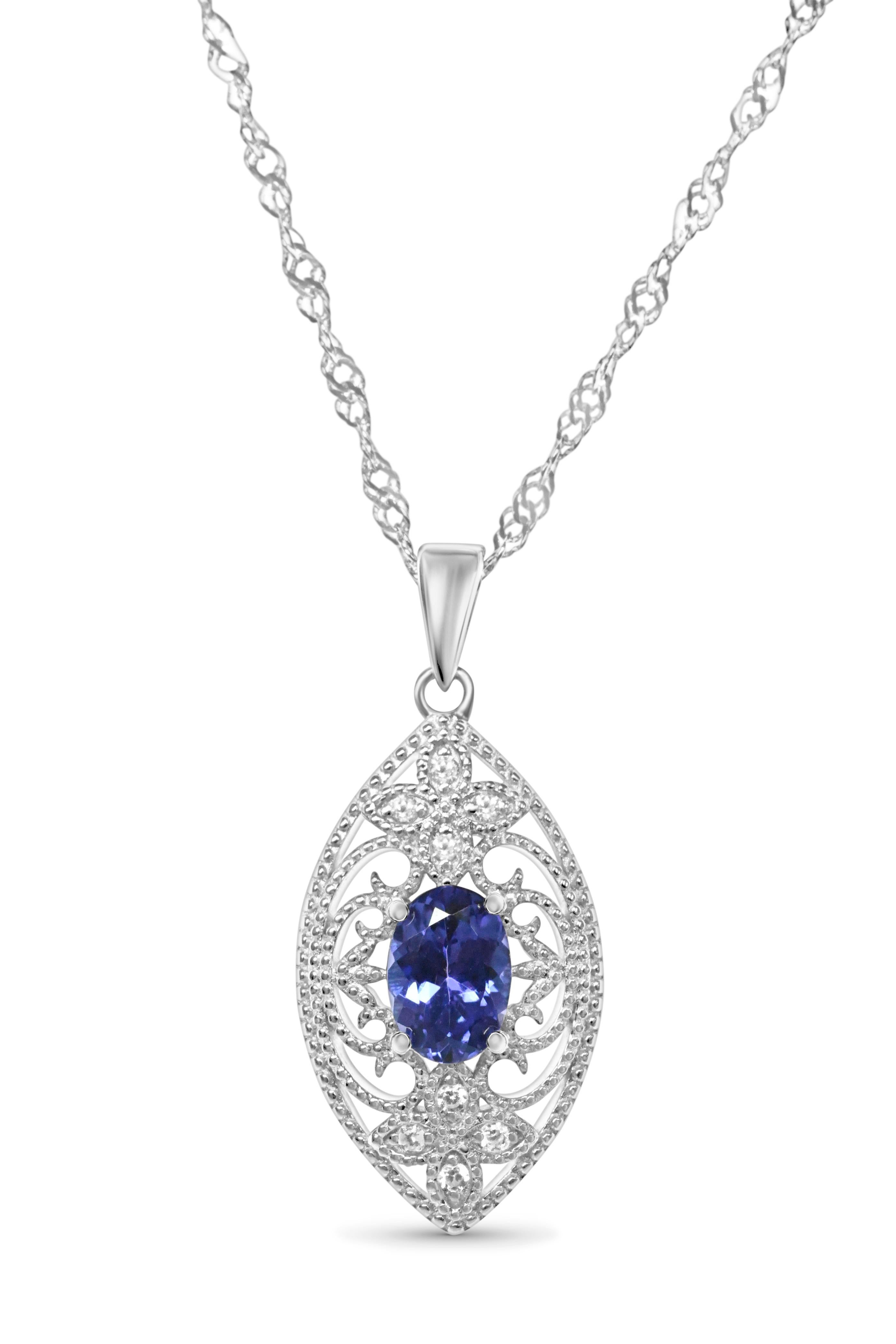 Modern Tanzanite 925 Sterling Sliver Rhodium  Metal Platted Women's Pendant 0.86cts For Sale