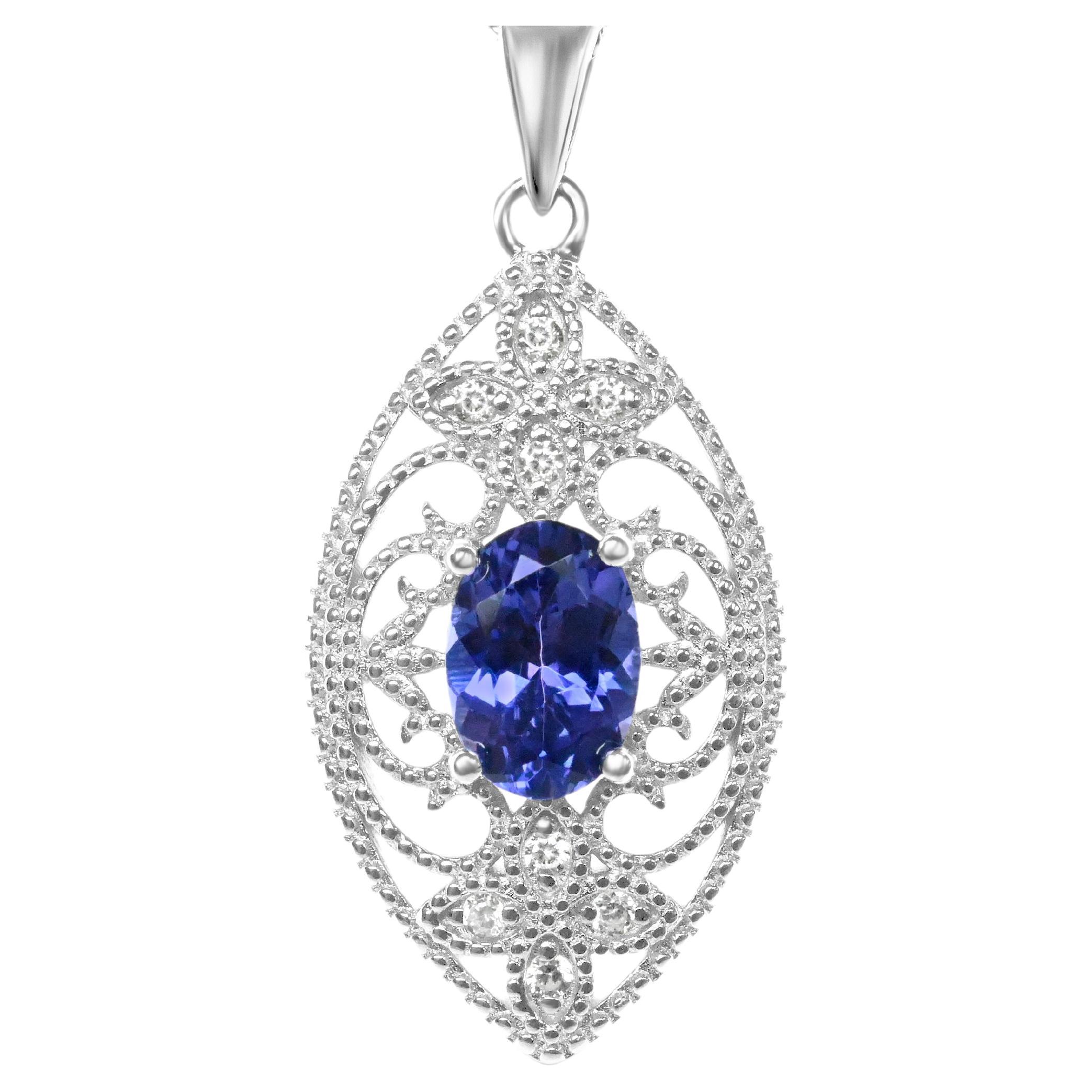 Tanzanite 925 Sterling Sliver Rhodium  Metal Platted Women's Pendant 0.86cts For Sale