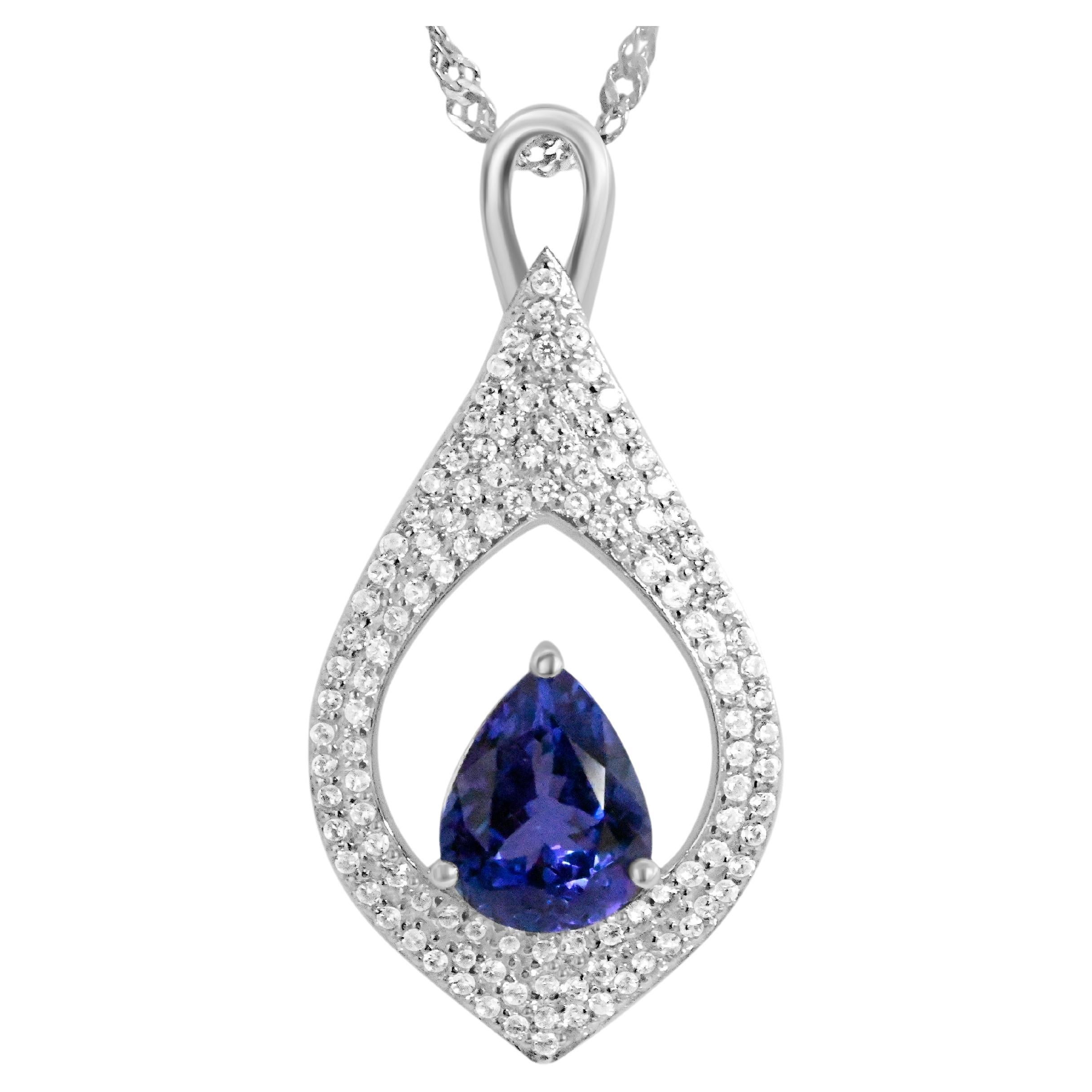 Tanzanite 925 Sterling Sliver Rhodium  Metal Platted Women's Pendant 2.30cts For Sale