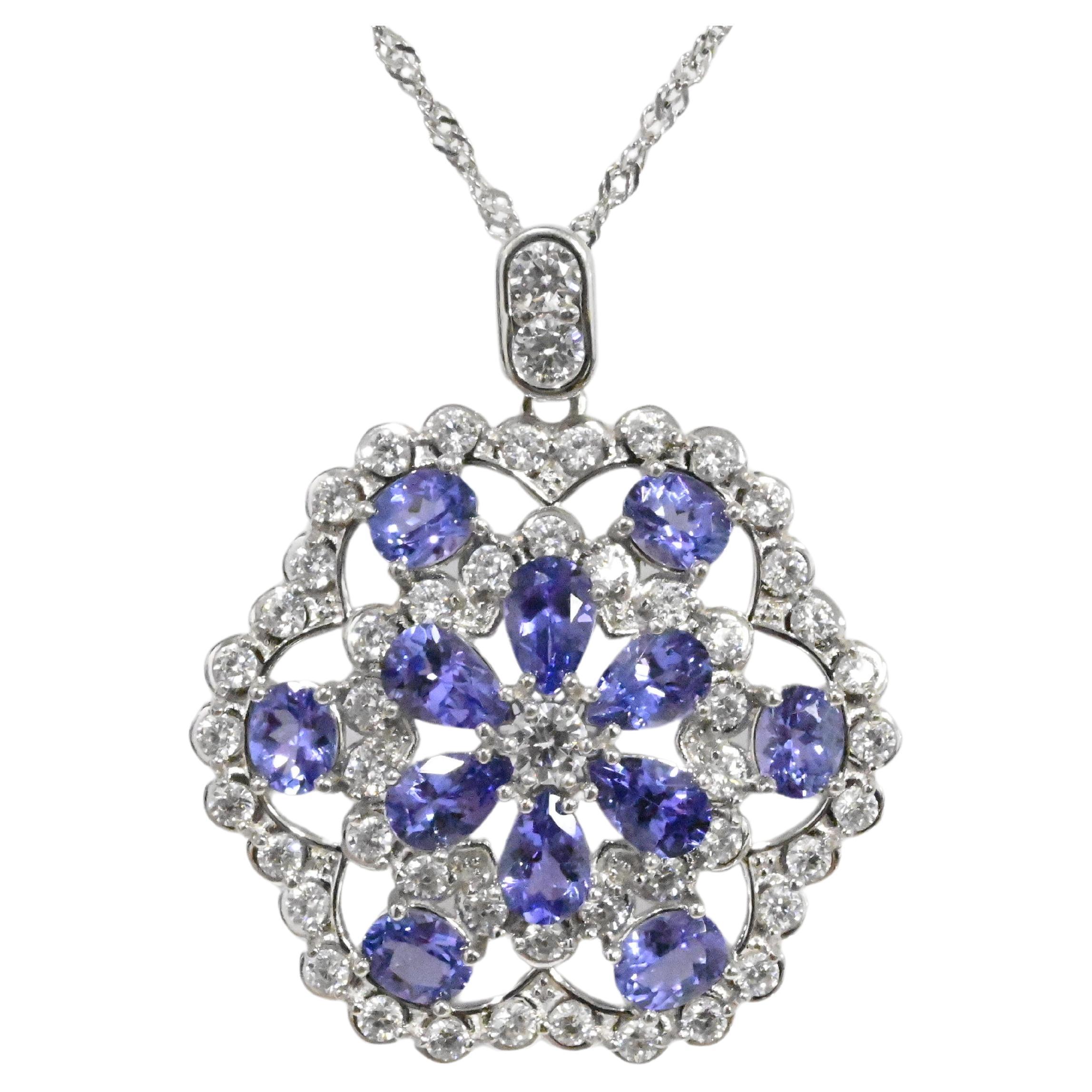 Tanzanite 925 Sterling Sliver Rhodium  Metal Platted Women's Pendant 2.88cts
Primary Stone: Tanzanite 
Stone Shape:6 x 4mm Pear
Stone Weight :2.84cts
Metal Weight :4.84g

Secondary Stone :White CZ
No of Stone :6  pieces
Other Stone: White CZ
No of