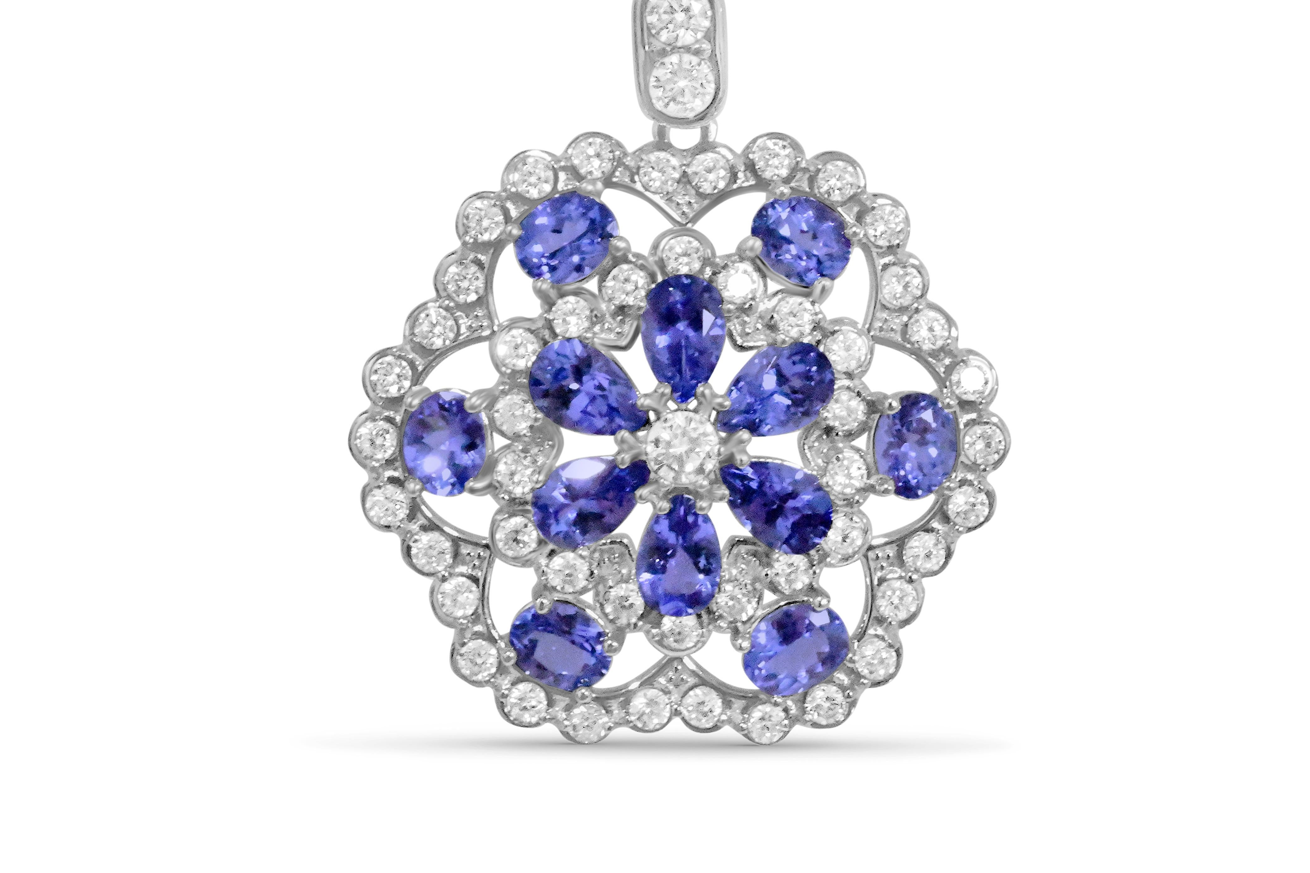 Modern Tanzanite 925 Sterling Sliver Rhodium  Metal Platted Women's Pendant 2.88cts For Sale