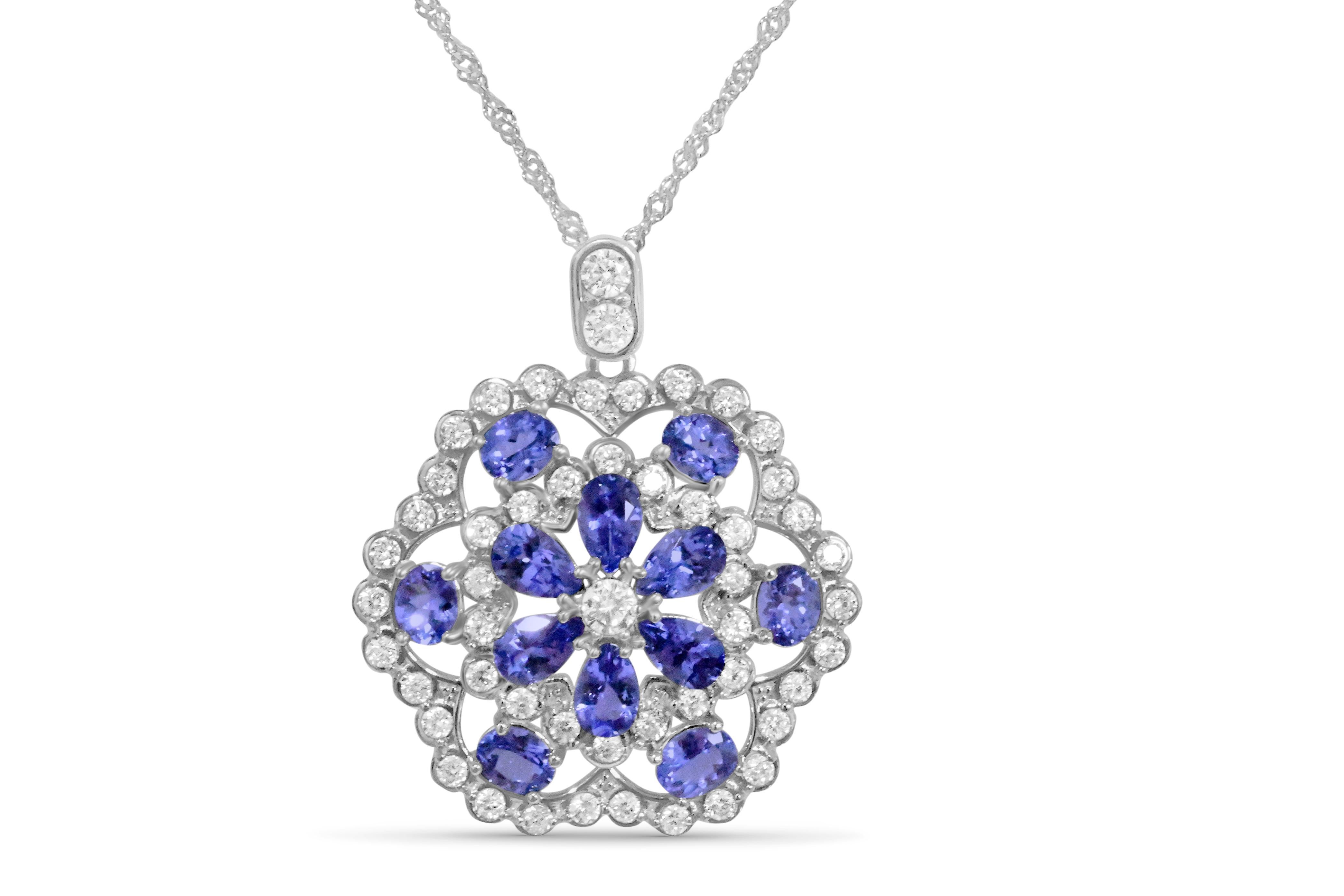 Pear Cut Tanzanite 925 Sterling Sliver Rhodium  Metal Platted Women's Pendant 2.88cts For Sale